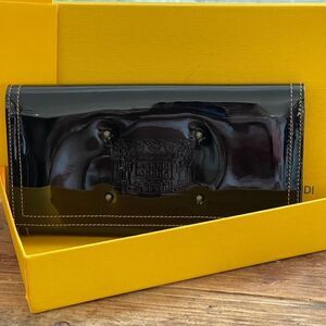 Rare Fendi Black Patent Leather Continental Wallet.